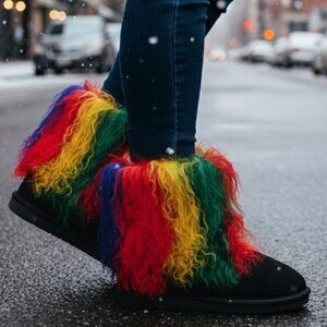 Bearpaw Boo Rasta Tie-Dye Shearling Wool Lamb Fur Mongolian Sherpa Boots 10